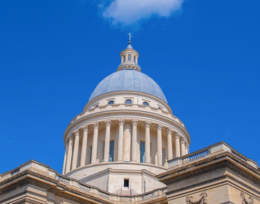 Colonnade of the Pantheon in Paris with architectural details.