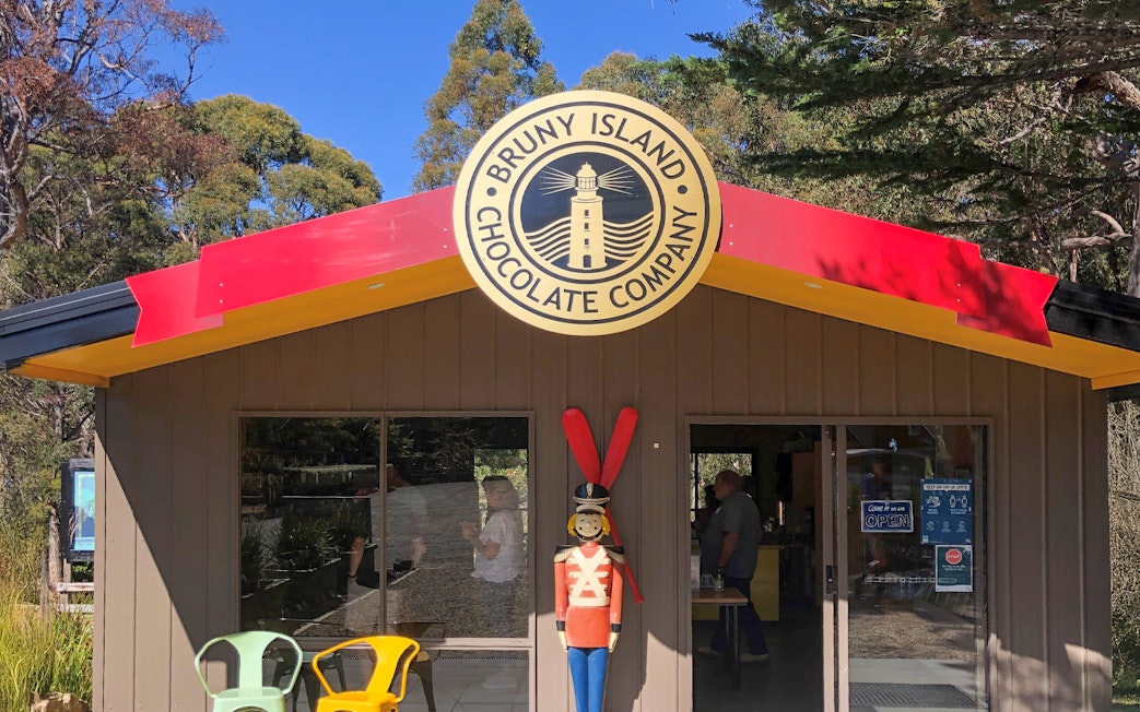 Bruny Island Chocolate Company entrance with visitors inside.