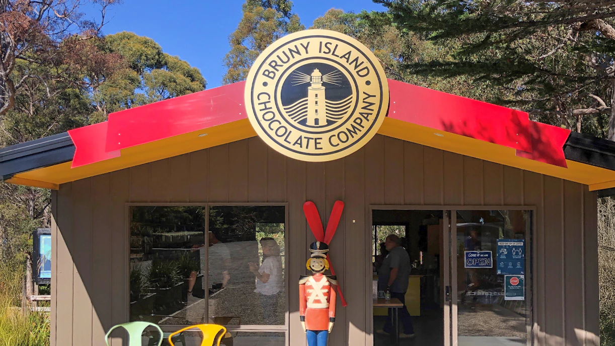 Bruny Island Chocolate Company entrance with visitors inside.