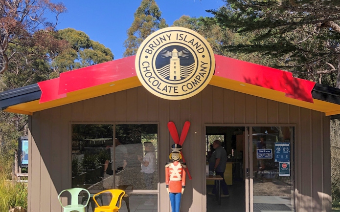 Bruny Island Chocolate Company entrance with visitors inside.
