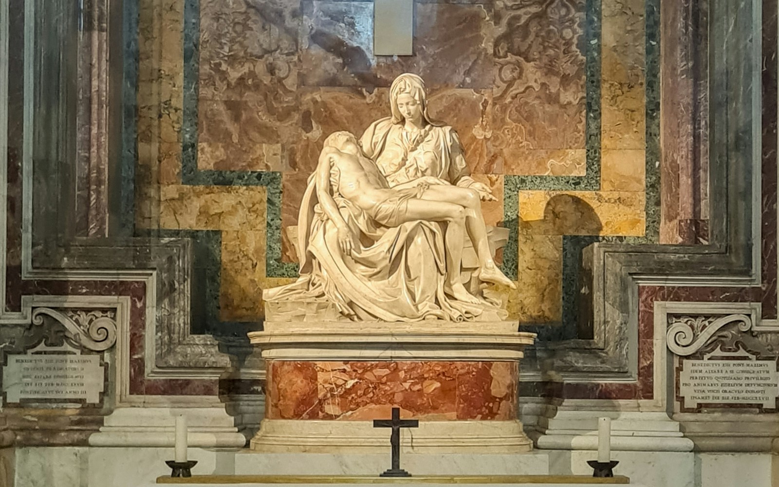 Michelangelo's La Pietà statue inside St. Peter's Basilica, Vatican City.