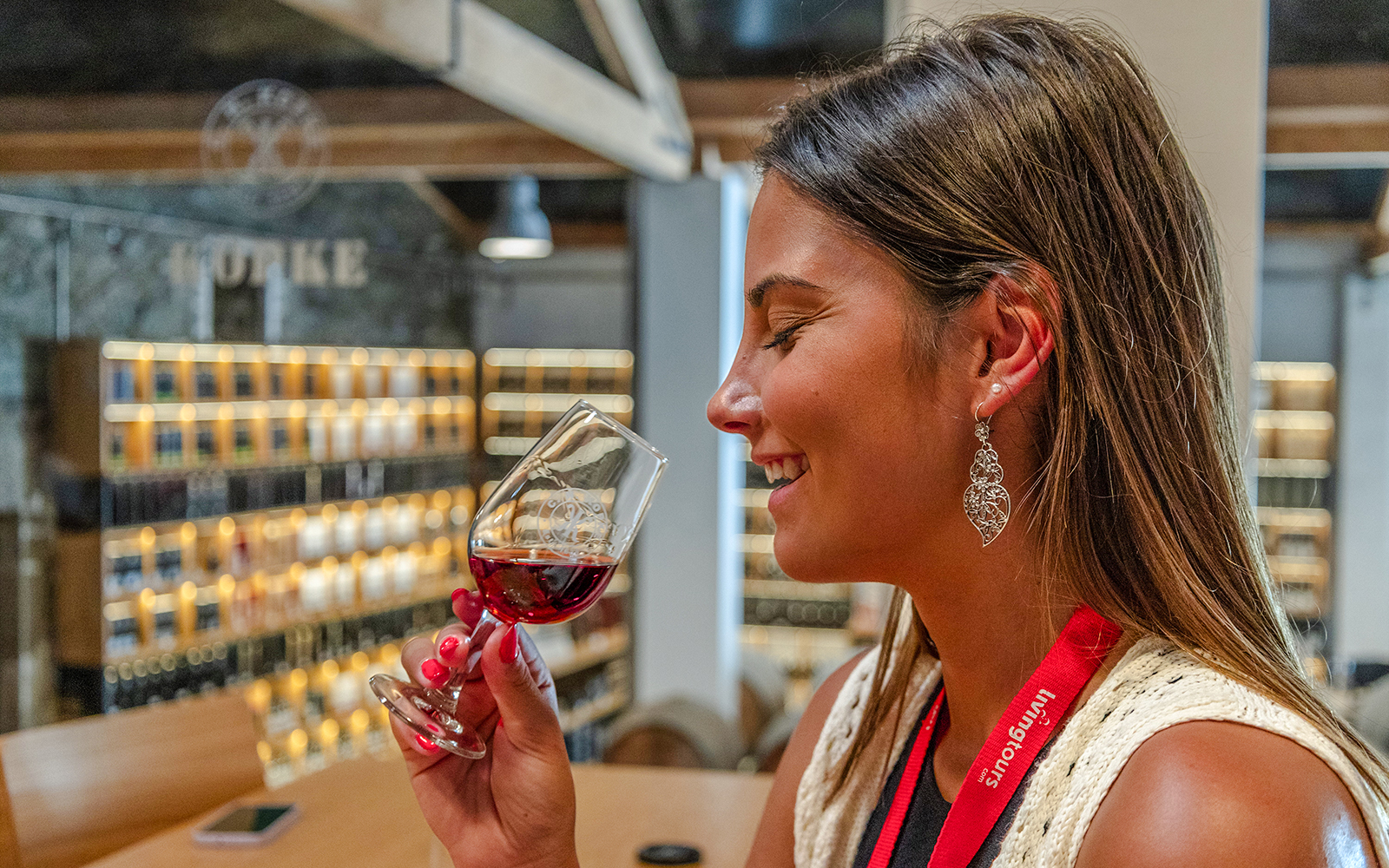 Guide tasting wine during Douro Tour from Porto.