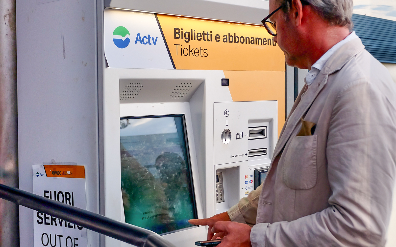 Vaporetto stop at Actv kiosk in Venice