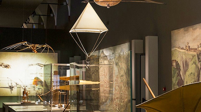 Exhibit of historical flying machines at MuSt: Museum of Science and Technology.