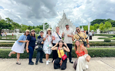 Tour group at White Temple, Chiang Rai, part of Chiang Mai to Chiang Rai tour.