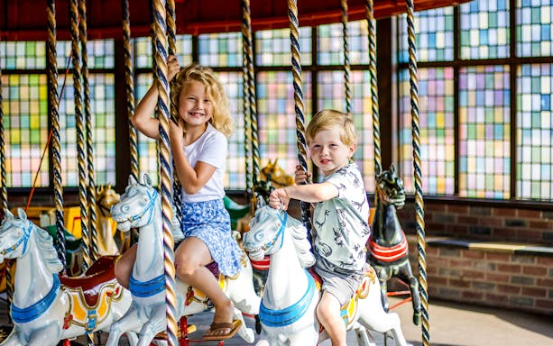 Merry go round ride at Wild West theme park in Slagharen, Netherlands.