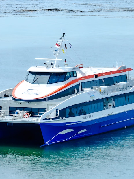 Ferry traveling from Singapore to Bintan Resorts across calm waters.