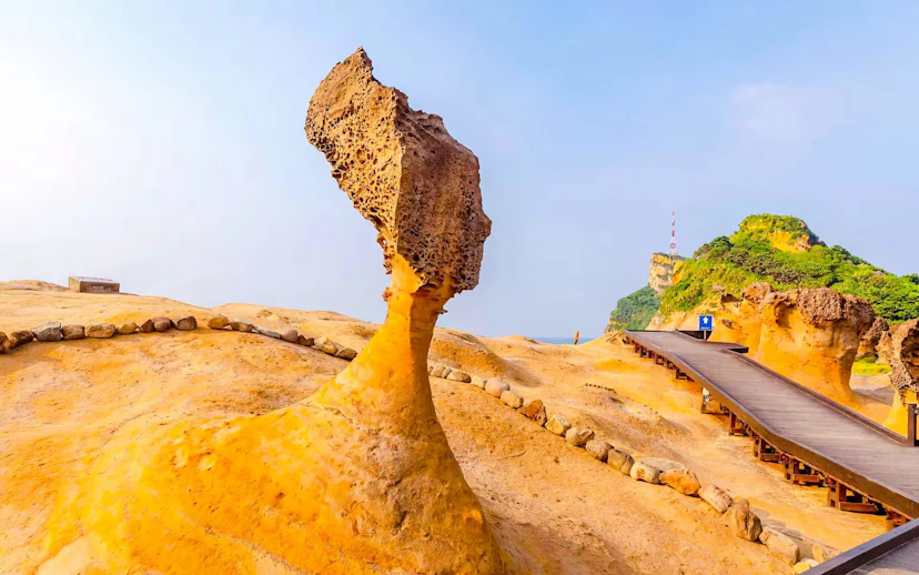 Queen’s Head rock formation at Yehliu Geopark, New Taipei City, Taiwan.