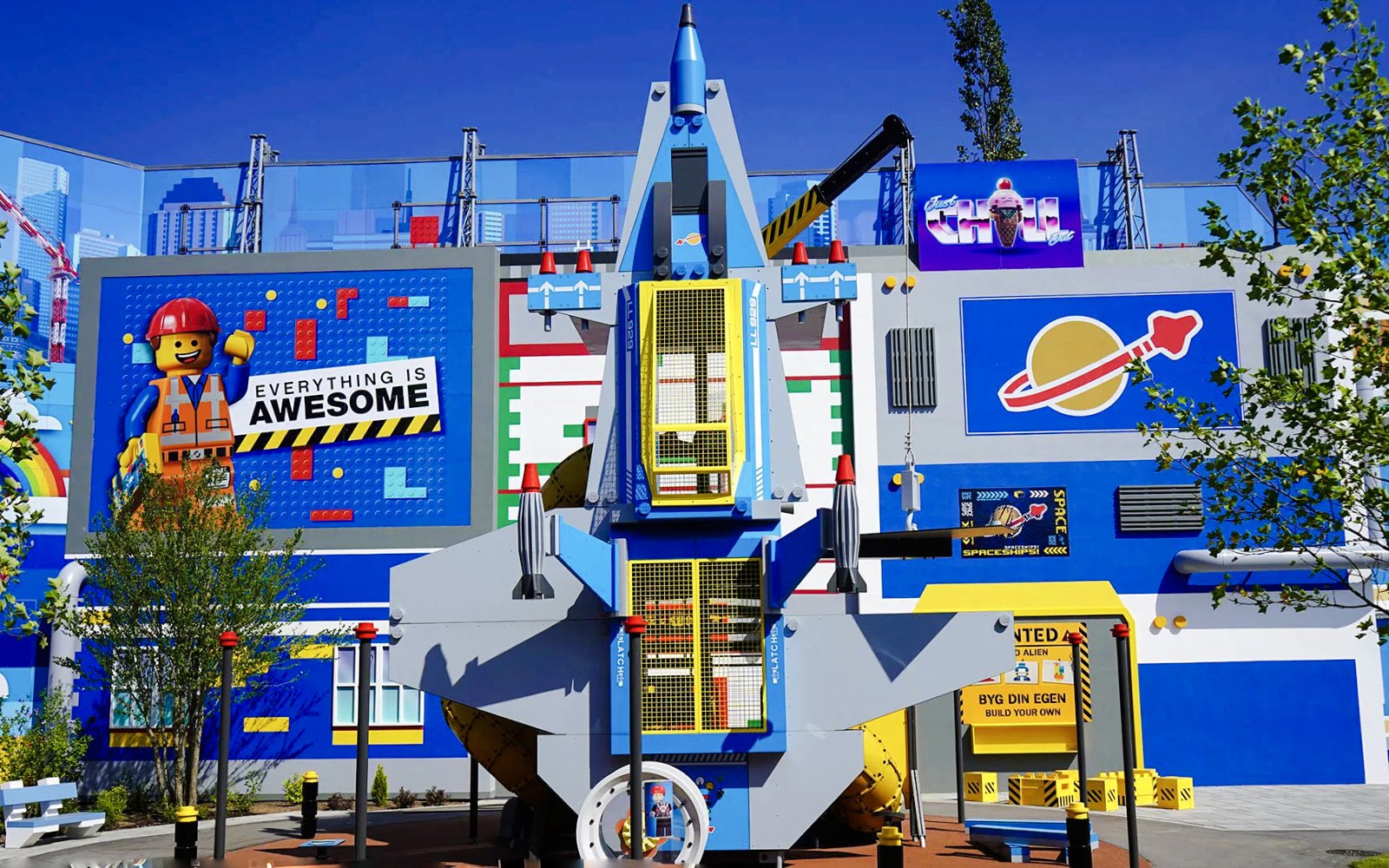 Benny's Playship attraction at LEGOLAND Billund with colorful LEGO-themed decor.