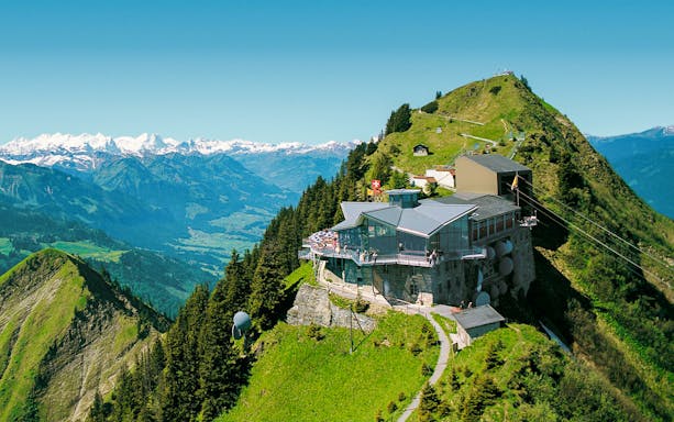 Mount Stanserhorn summit with cableway station and panoramic views.