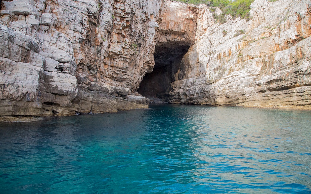 Blue Cave entrance on Dubrovnik boat tour to Elaphiti Islands.