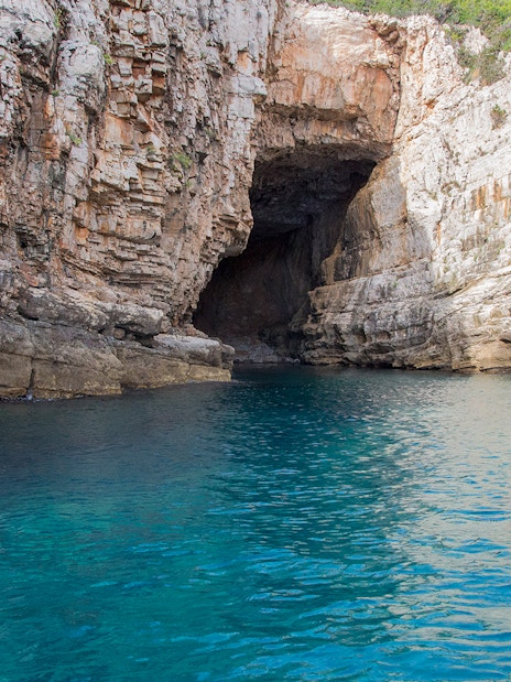 Blue Cave entrance on Dubrovnik boat tour to Elaphiti Islands.