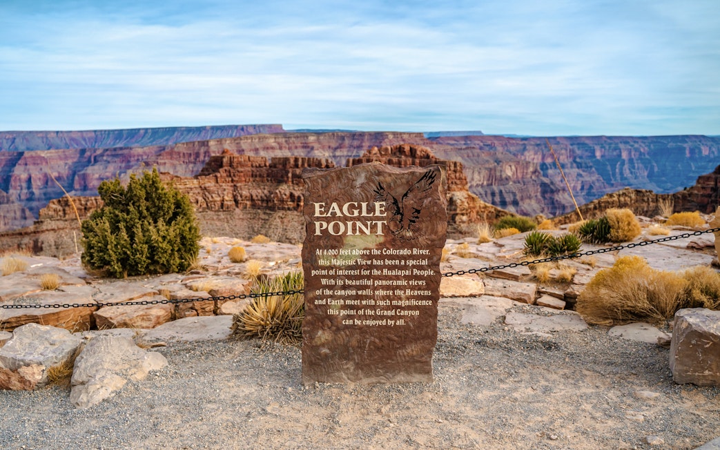 Eagle Point sign with Grand Canyon view, Arizona, USA.