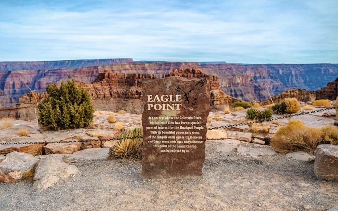 Eagle Point sign with Grand Canyon view, Arizona, USA.