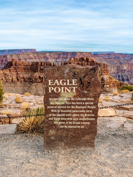 Eagle Point sign with Grand Canyon view, Arizona, USA.