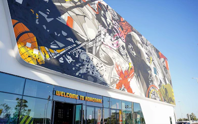 Colorful mural on the exterior of Adrenark, Al Qana, Abu Dhabi.