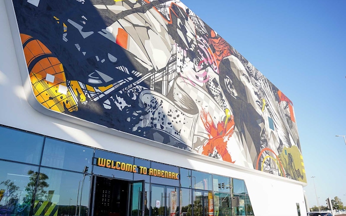 Colorful mural on the exterior of Adrenark, Al Qana, Abu Dhabi.