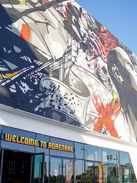 Colorful mural on the exterior of Adrenark, Al Qana, Abu Dhabi.