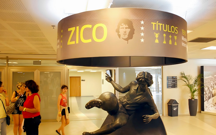 Zico statue and exhibit inside the Maracanã Stadium museum, Brazil.