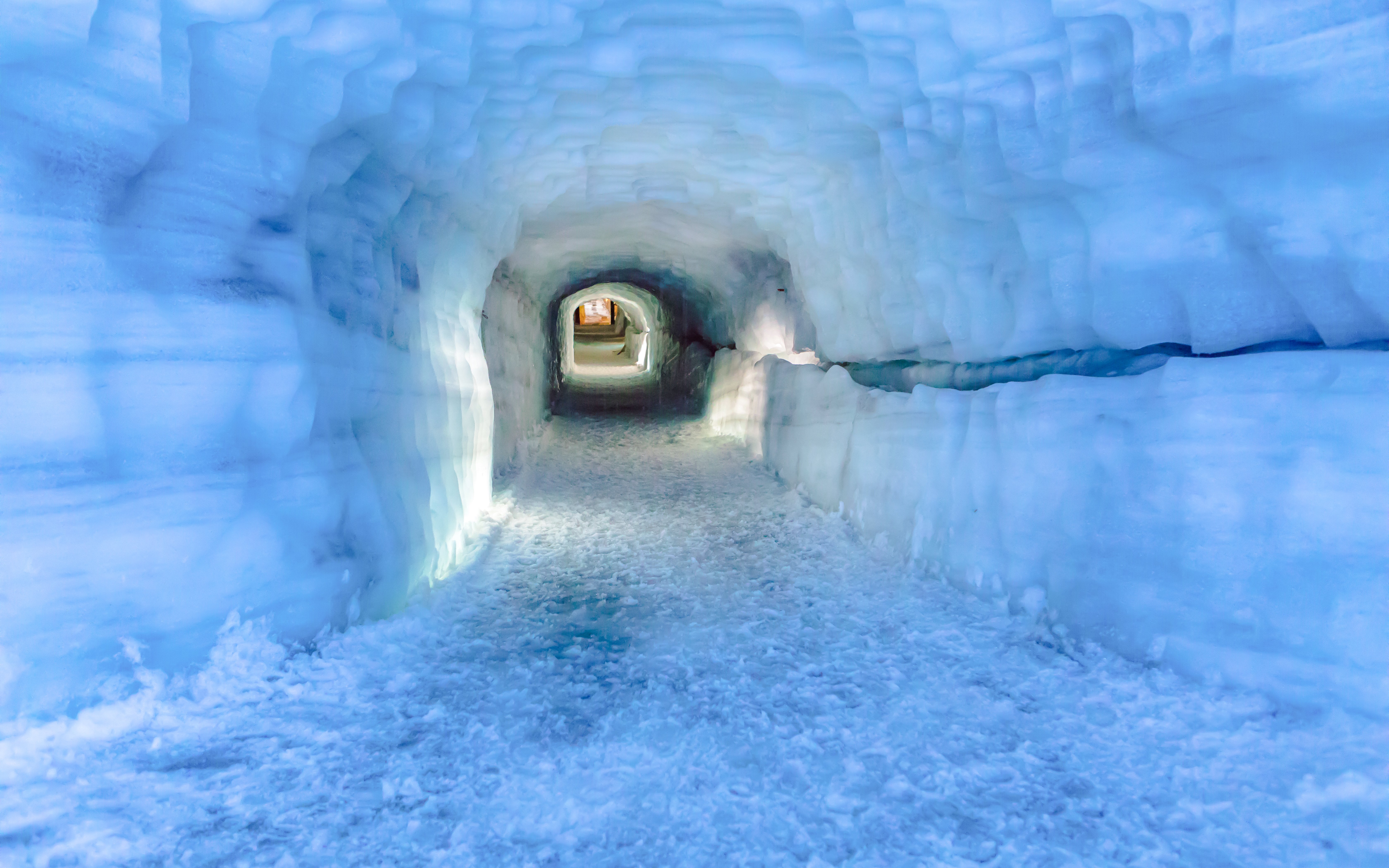 Langjokull Glacier ice tunnel interior, Iceland.