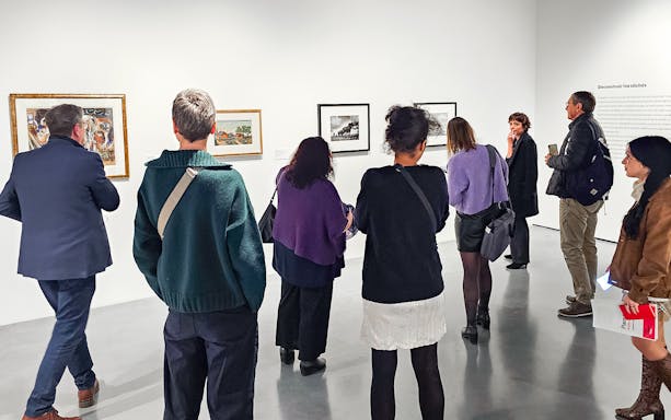 Visitors viewing artwork at Picasso's Birthplace Museum.