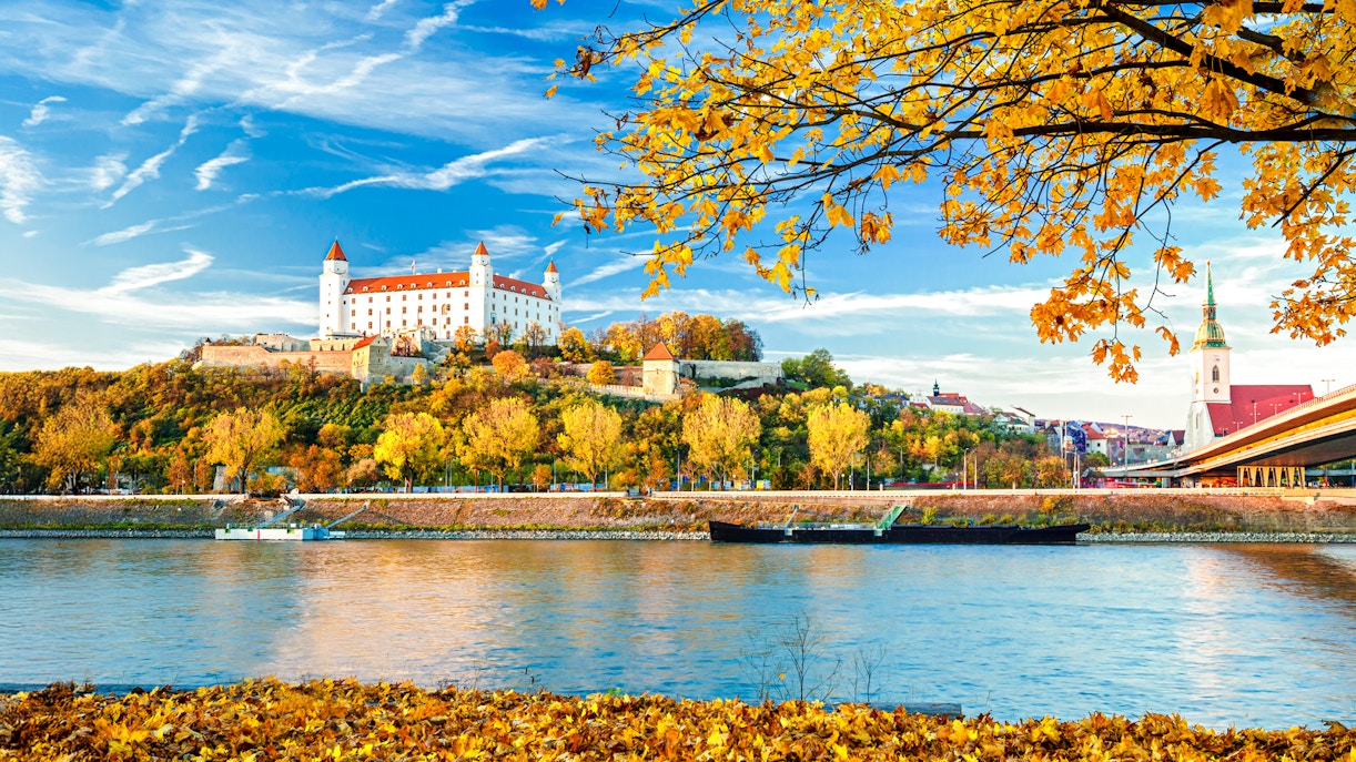 Bratislava Castle on a hill above the Danube River in Bratislava, Slovakia.
