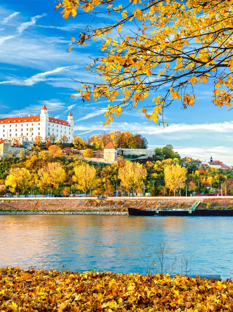 Bratislava Castle on a hill above the Danube River, Bratislava, Slovakia.