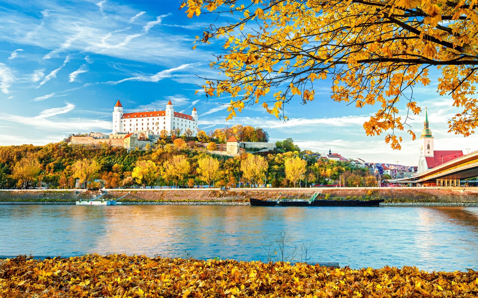 Bratislava Castle on a hill above the Danube River in Bratislava, Slovakia.