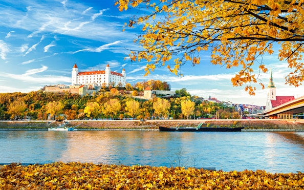Bratislava Castle on a hill above the Danube River, Bratislava, Slovakia.