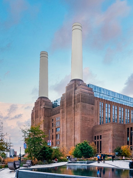 Battersea Power Station with Lift 109, London, against a cloudy sky.