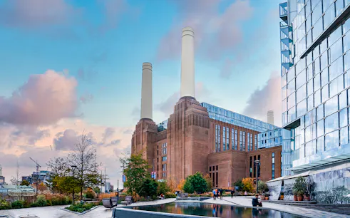 Battersea Power Station with Lift 109, London, against a cloudy sky.