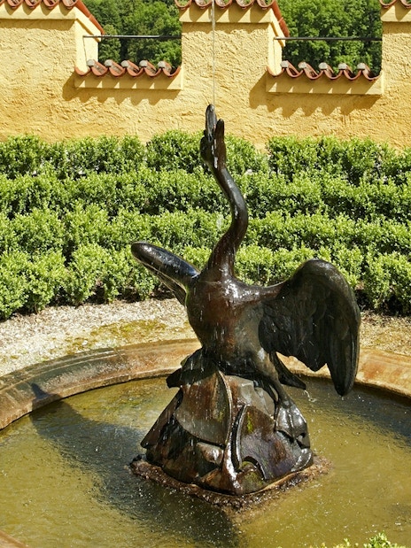 Swan fountain in garden at Hohenschwangau Castle, Germany.