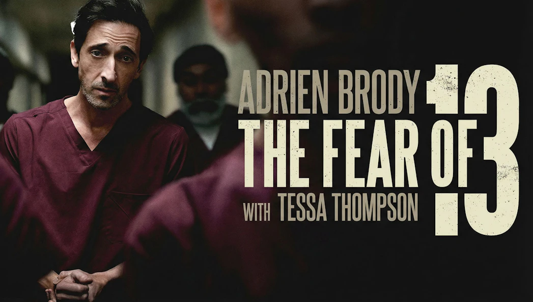 The Fear of 13 Broadway poster with actors in maroon attire.