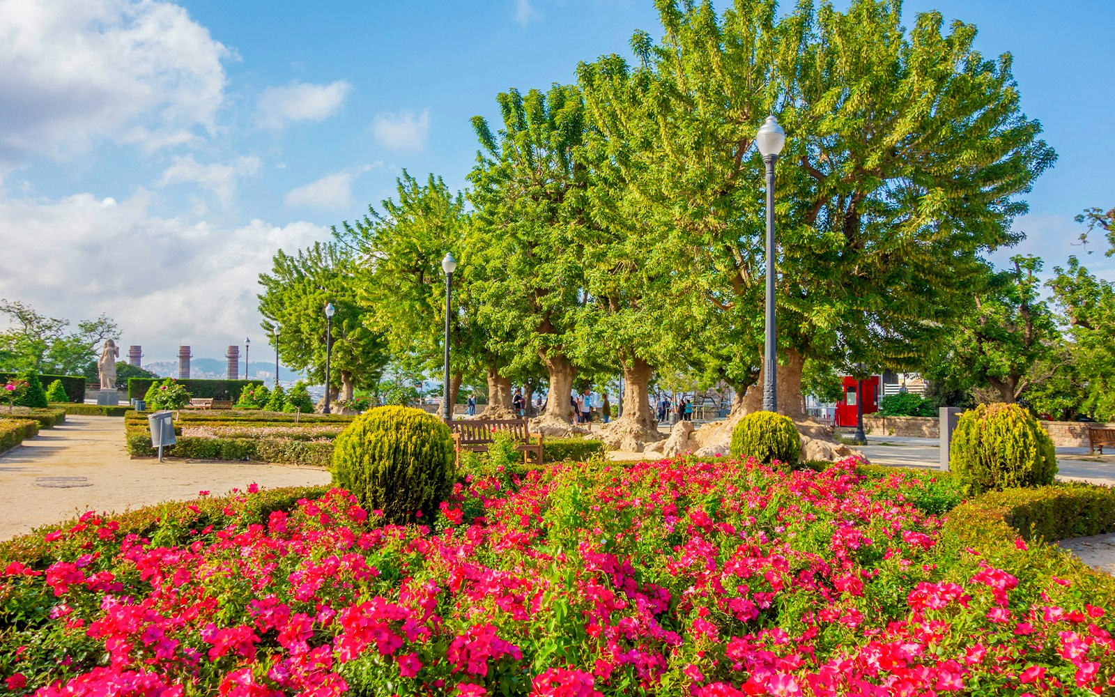 Jardins de Miramar overlooking Barcelona skyline in Montjuic Park, Catalonia, Spain.