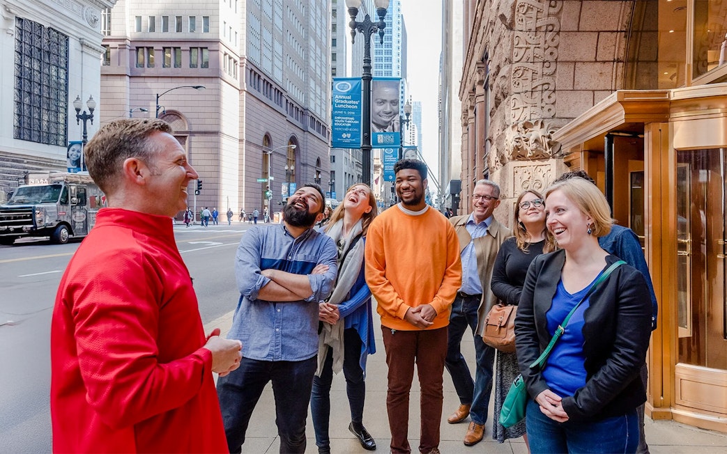 Group enjoying a guided walking tour at the Chicago Architectural Center, Chicago.