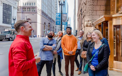 Group enjoying a guided walking tour at the Chicago Architectural Center, Chicago.