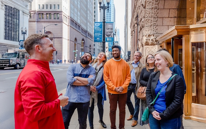Group enjoying a guided walking tour at the Chicago Architectural Center, Chicago.