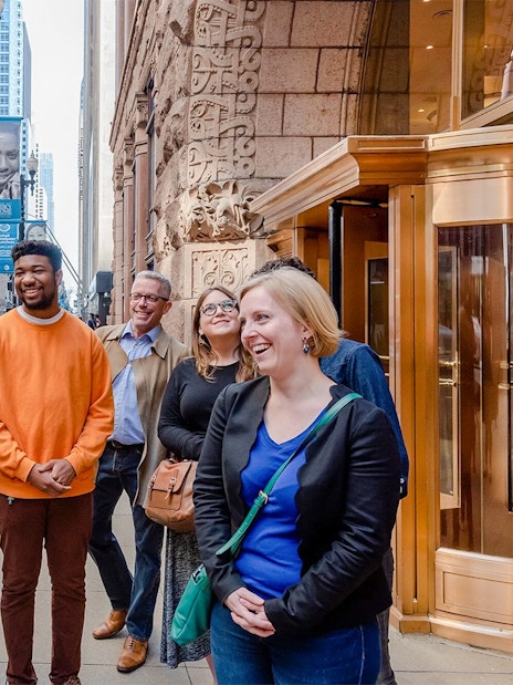 Group enjoying a guided walking tour at the Chicago Architectural Center, Chicago.