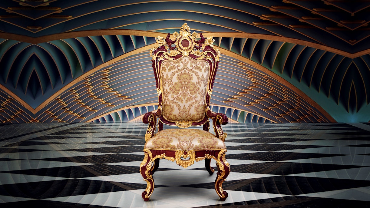 Royal chair in Upside Down Museum's Amsterdam royal room.