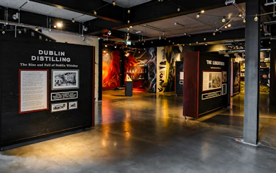 Teeling Whiskey Distillery interior with Dublin distilling exhibit and historical displays.