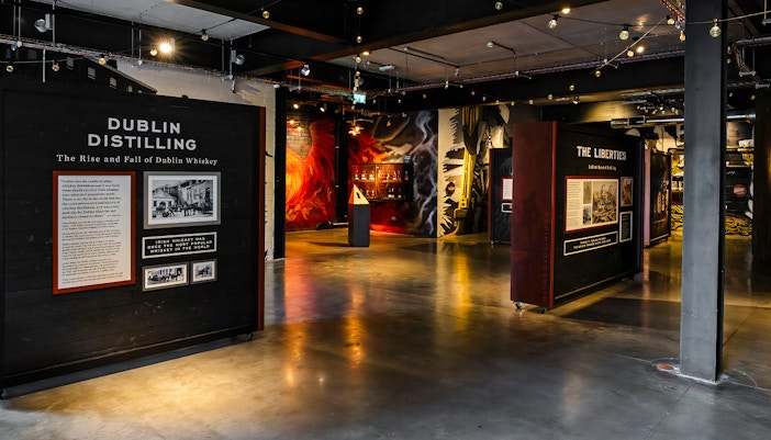 Teeling Whiskey Distillery interior with Dublin distilling exhibit and historical displays.