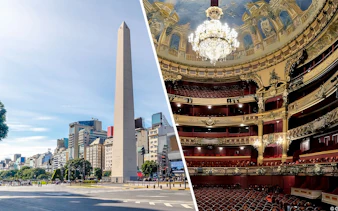 Obelisco de Buenos Aires and interior of Teatro Colón, Argentina.
