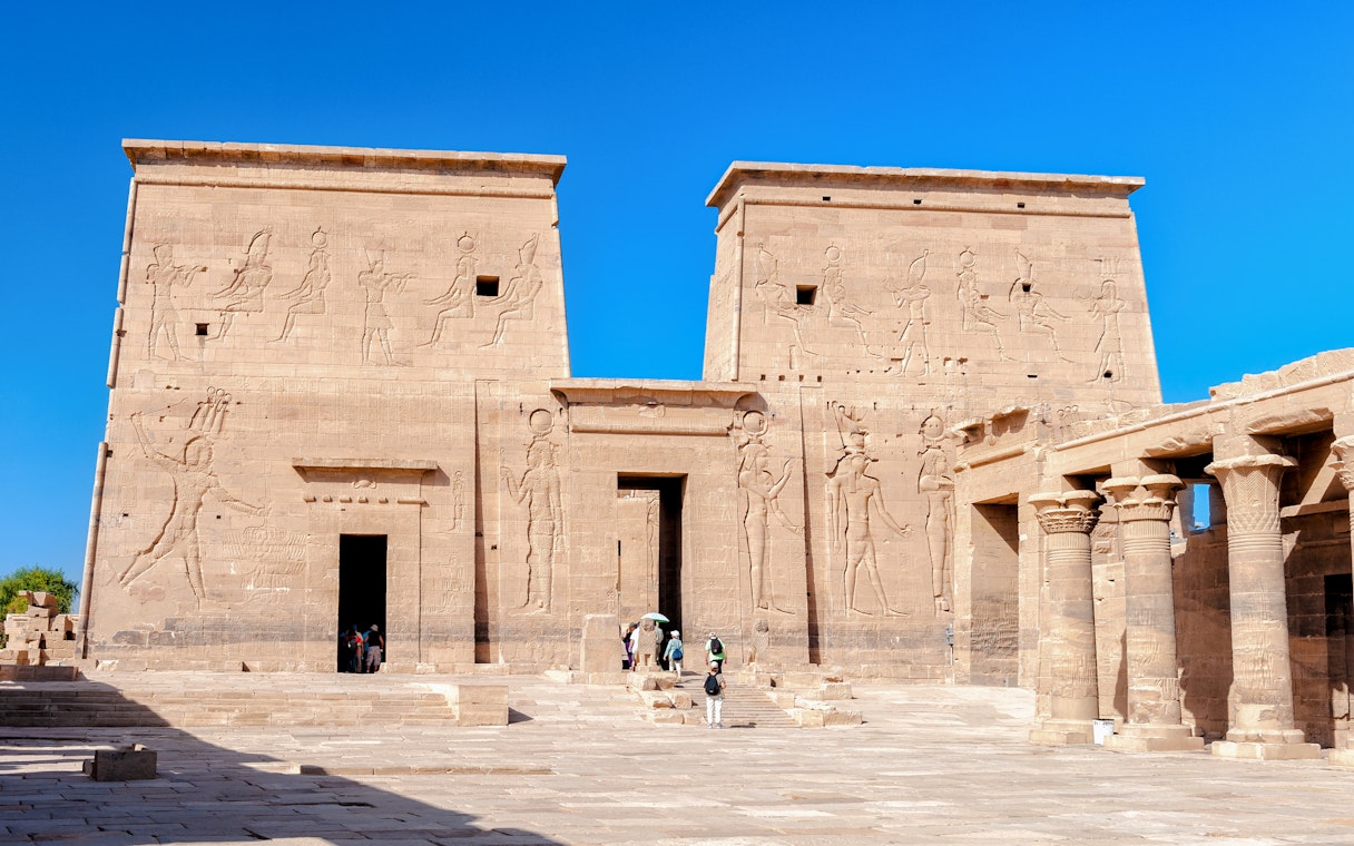 Philae Temple complex with hieroglyphs, Agilkia Island, Aswan.