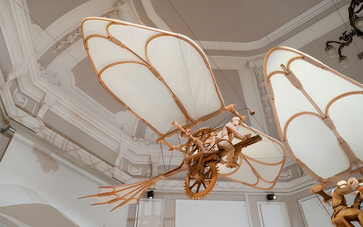 Flying machine model displayed at Leonardo3 Museum, Milan.