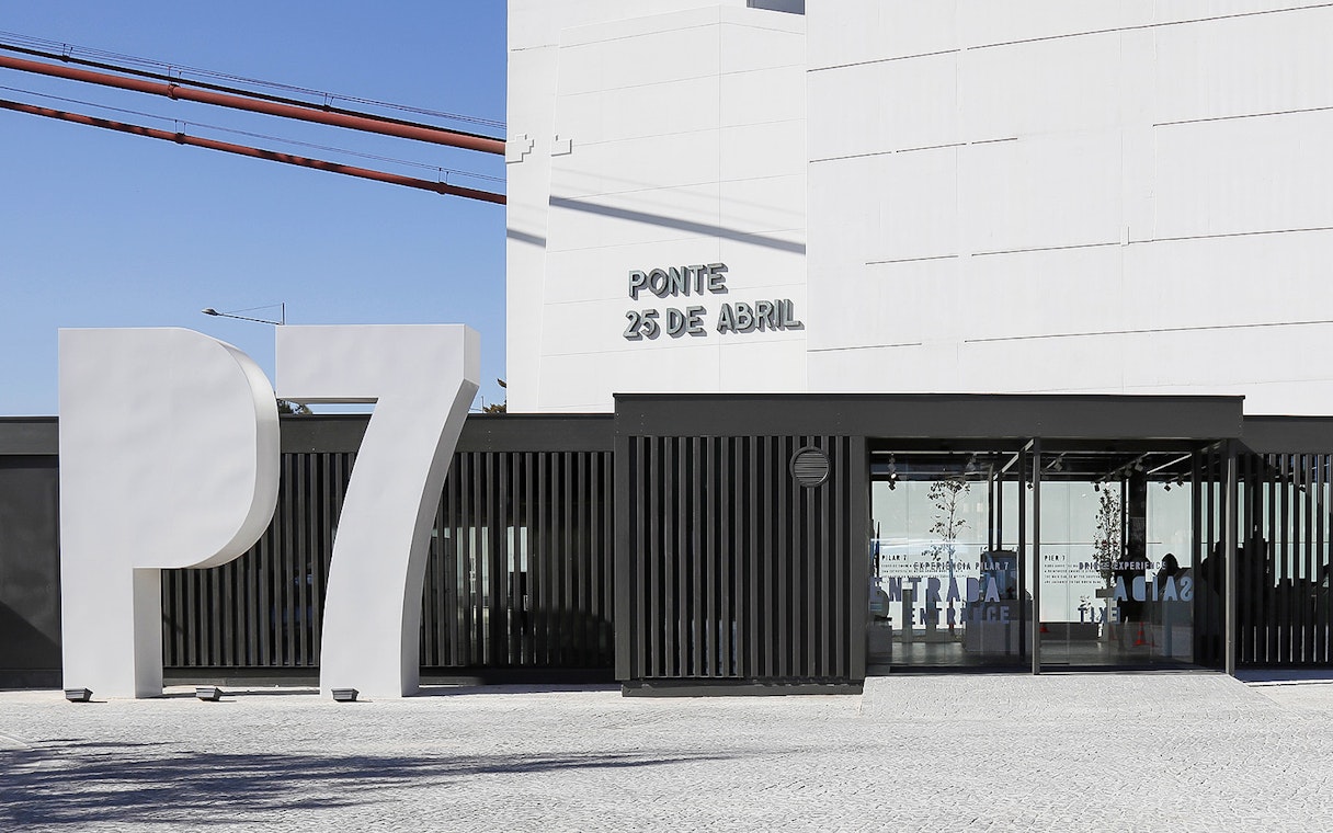 Pilar 7 Experience entrance at Ponte 25 de Abril in Lisbon.