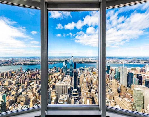 View of New York City skyline and Hudson River from Empire State Building.
