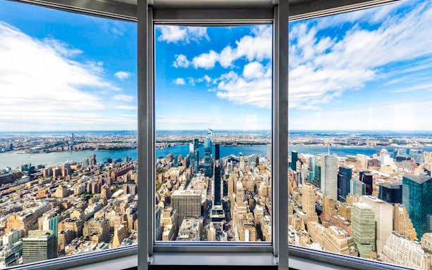 View of New York City skyline and Hudson River from Empire State Building.