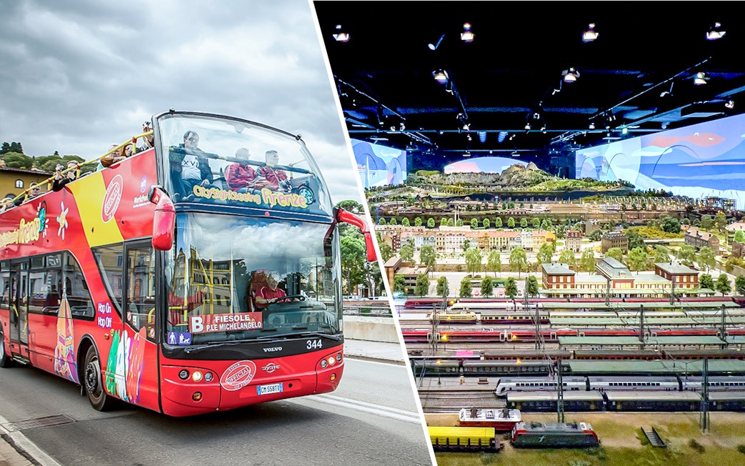 Open-top tour bus in Florence and model train exhibit at Hzero.