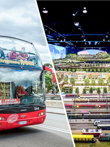 Open-top tour bus in Florence and model train exhibit at Hzero.
