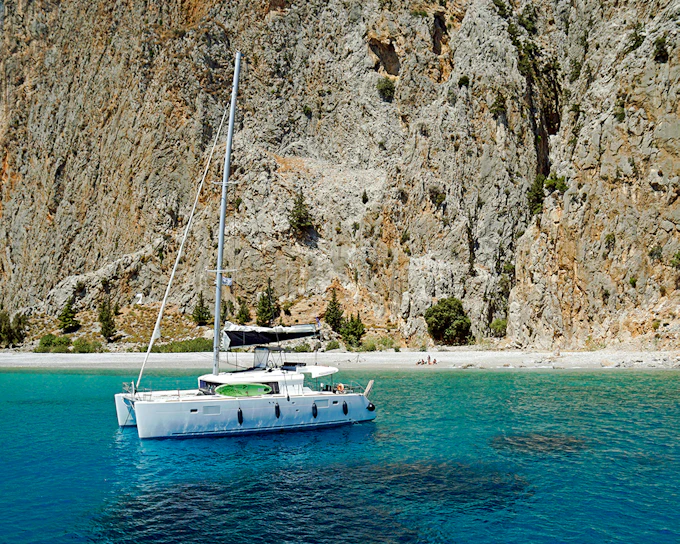 Rhodes: All-Inclusive 3-Hour Catamaran Cruise to Anthony Quinn, Ladiko & Caves